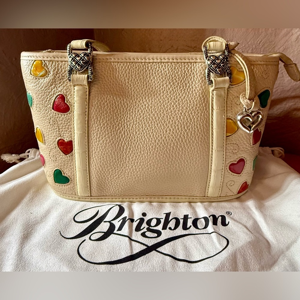 Brighton Ivory Handbag with Colorful Heart Accents
